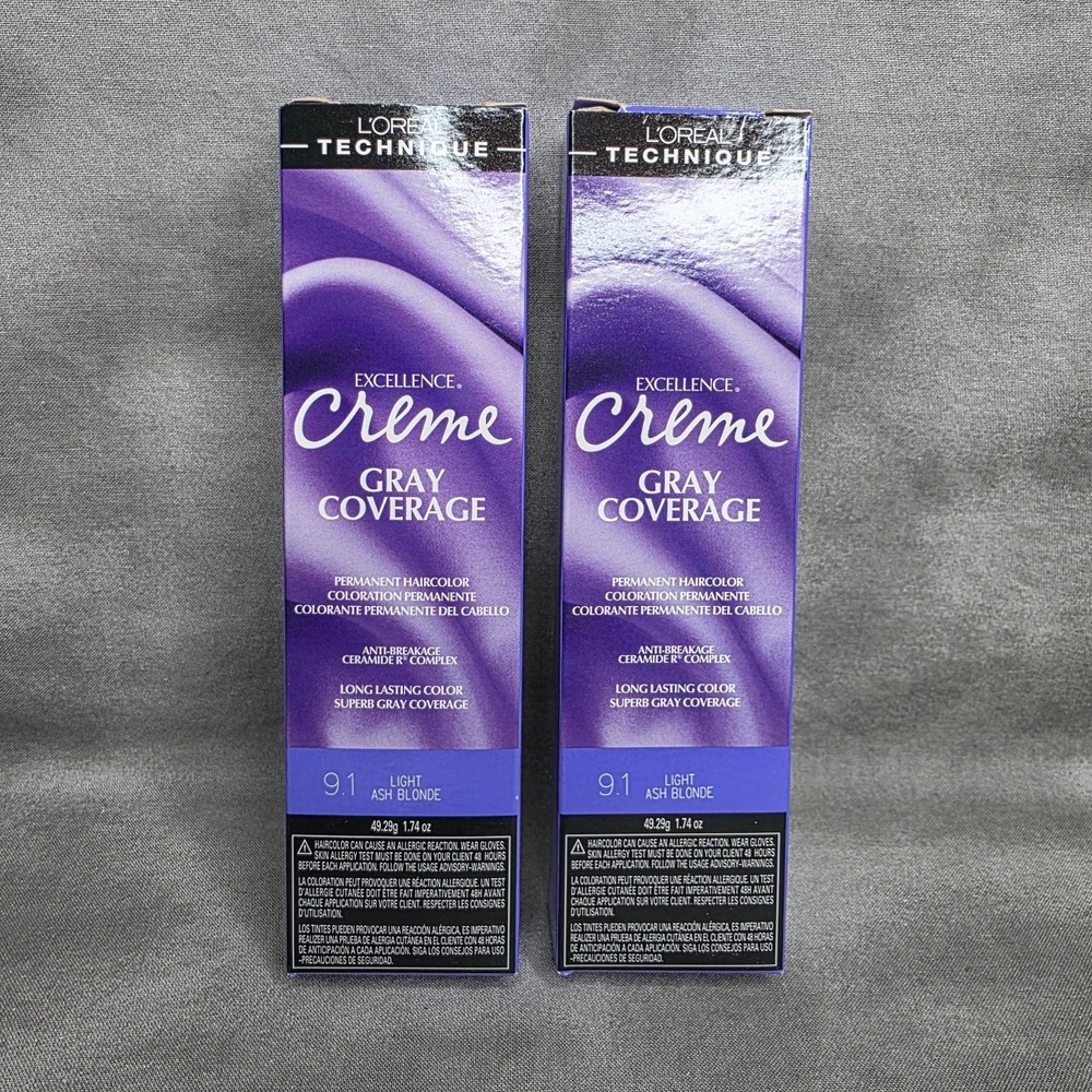 (X2) L'OREAL Excellence Creme #9.1 LIGHT ASH BLONDE Permanent Haircolor Gray Cvg